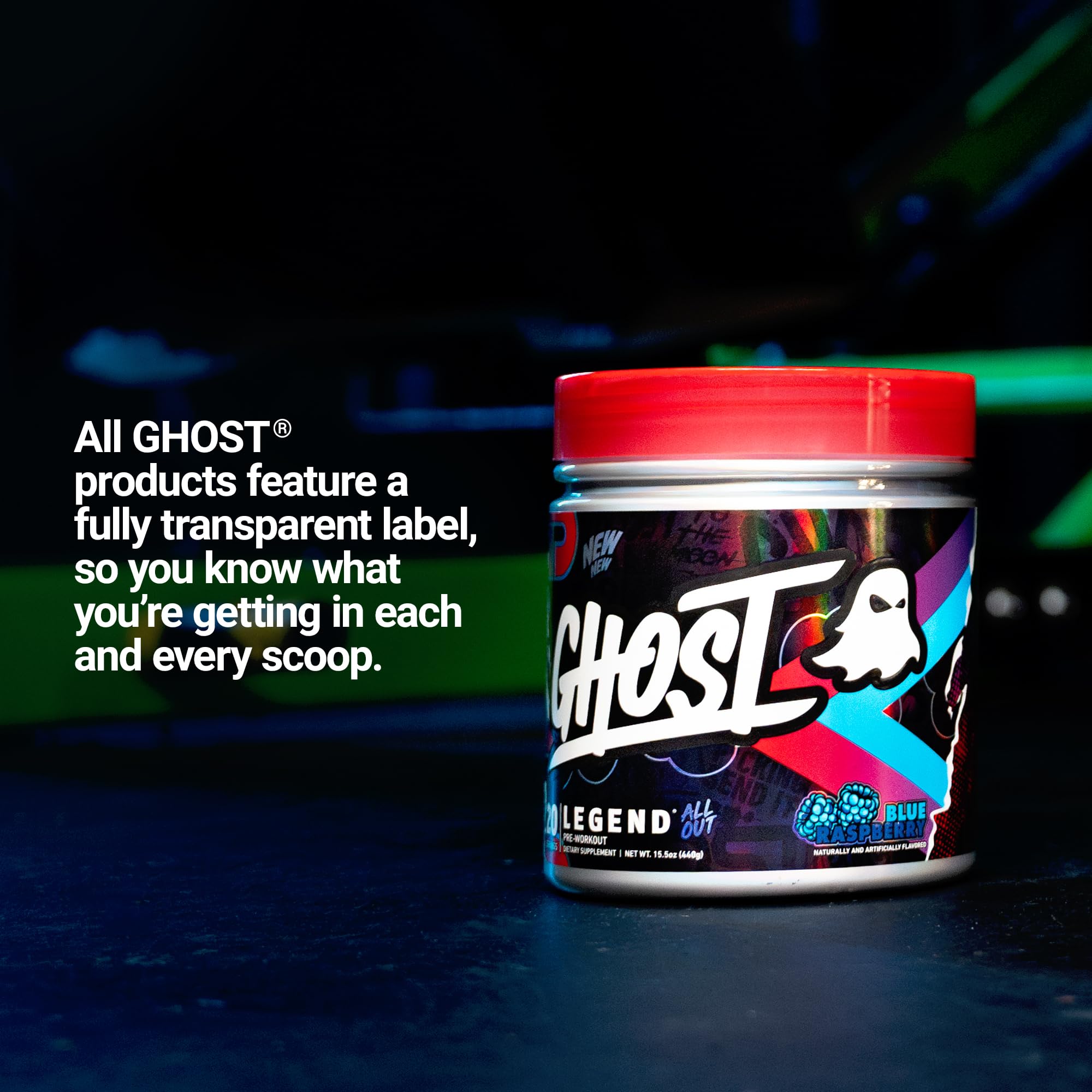 GHOST Legend All Out container with 20 servings for multiple training sessions