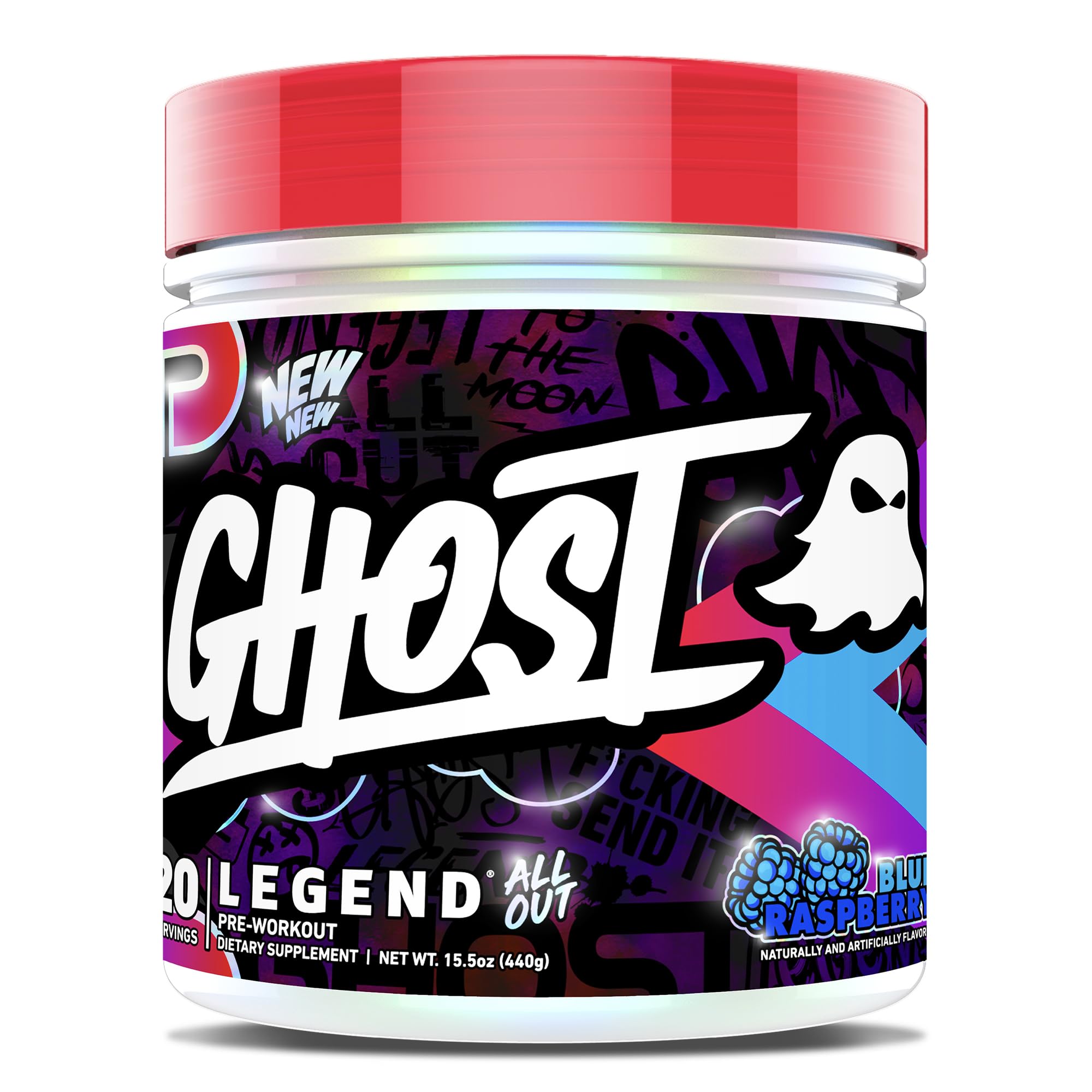 GHOST Legend All Out blue raspberry powder ready for a clean energy boost