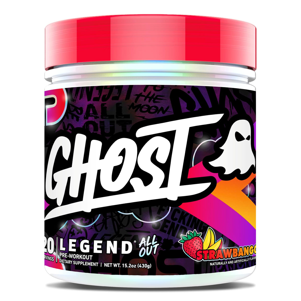 GHOST Legend All Out Strawbango can offers fruity flavor for pre-workout energy.