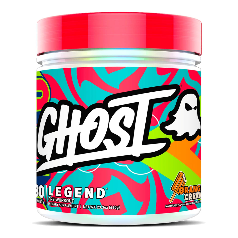 Ghost Legend Orange Cream bottle showing a ready-to-train energy boost