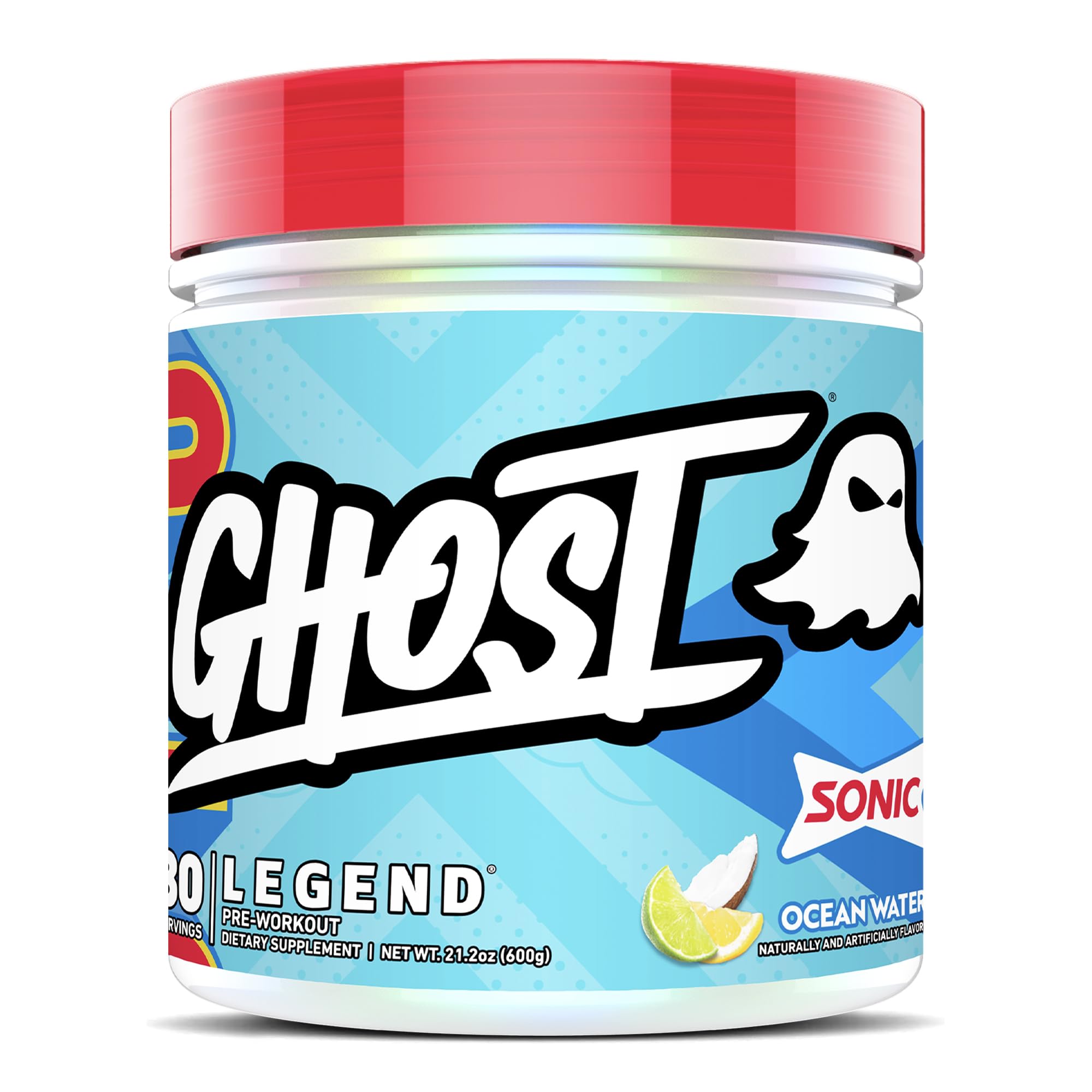GHOST Legend pre-workout canister front view for energy during workouts