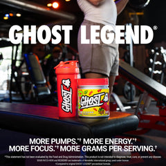 GHOST Legend label close-up showing transparent dosing for informed pre-workout choices.