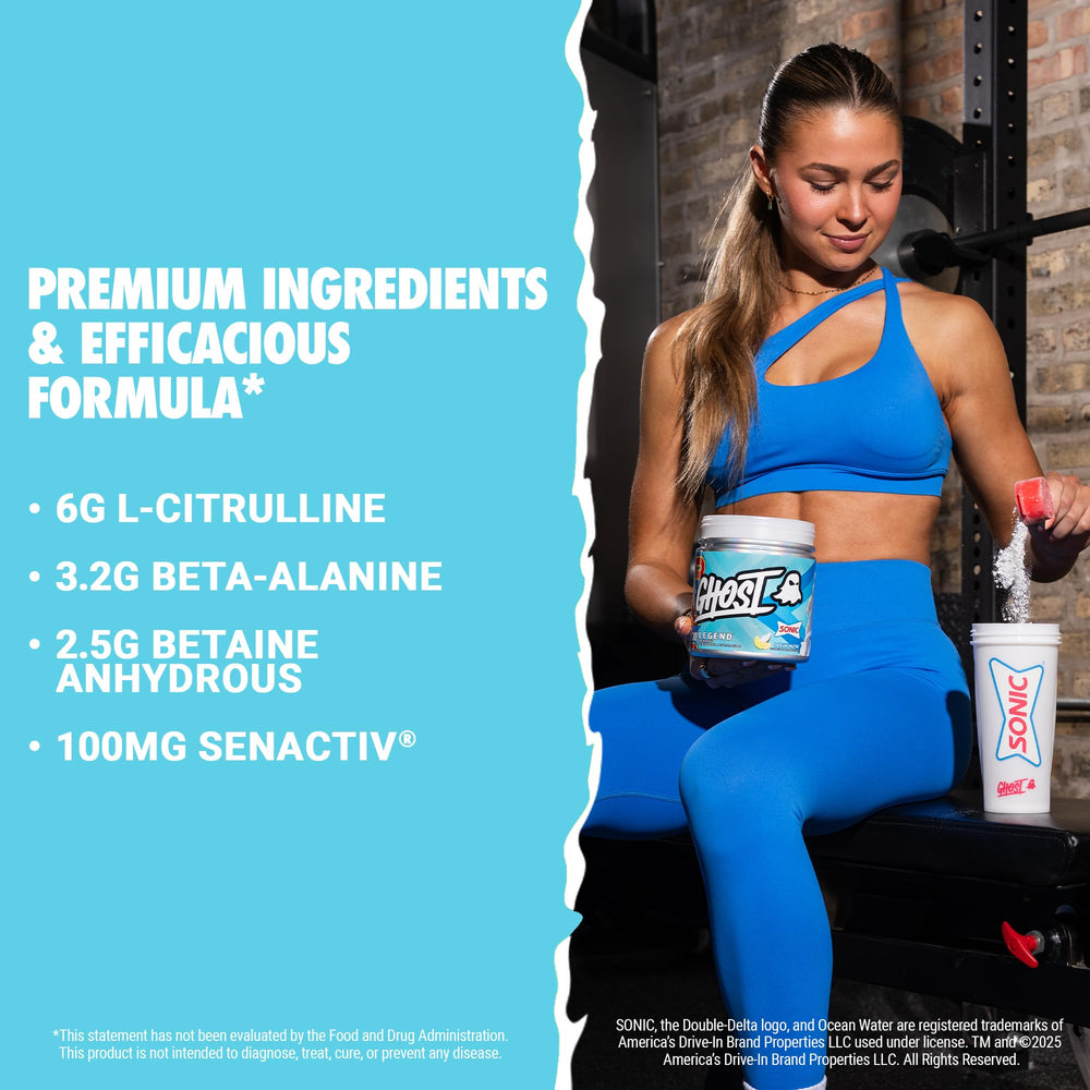 GHOST Legend pre-workout scoop dispensed for accurate dosing between sets