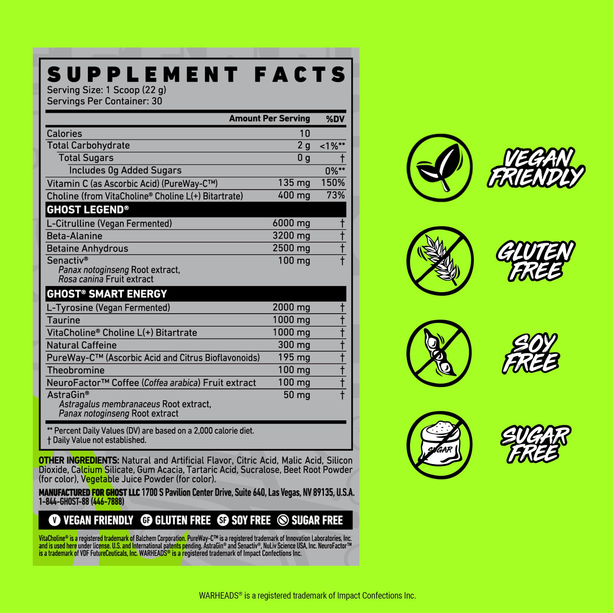 Ghost Legend Warheads Sour Watermelon scoop illustrating measured serving size