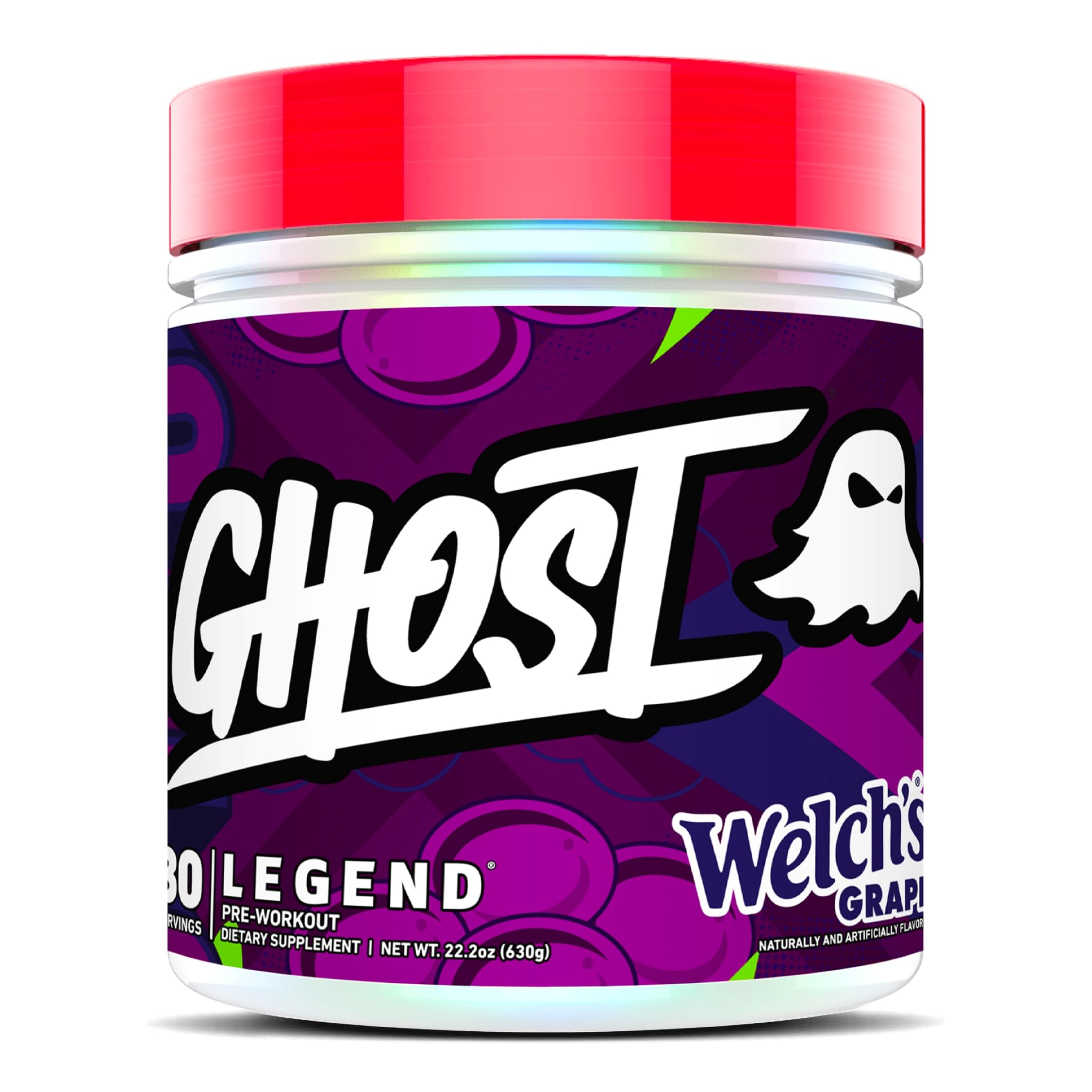Ghost Legend Welch's Grape tub front view highlighting vegan formula.