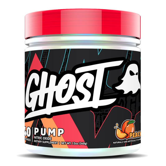 GHOST Pump Peach tub front with bold label for nitric oxide support