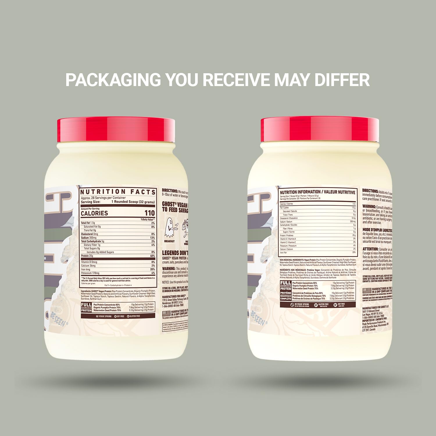 Ghost Vegan Protein nutrition panel close-up showing transparent dose of each ingredient