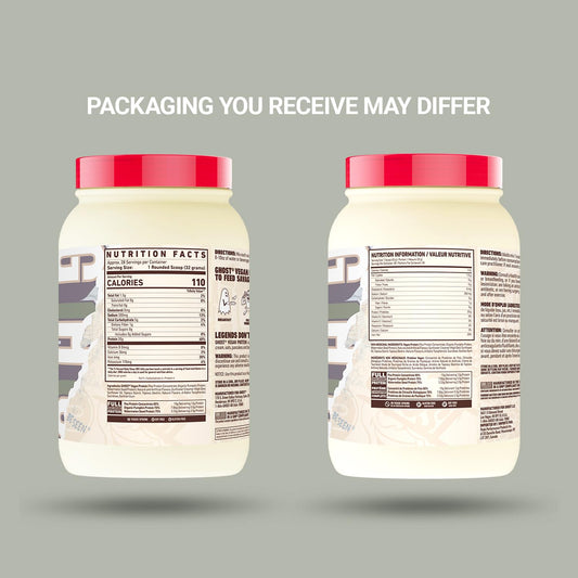 Ghost Vegan Protein nutrition panel close-up showing transparent dose of each ingredient
