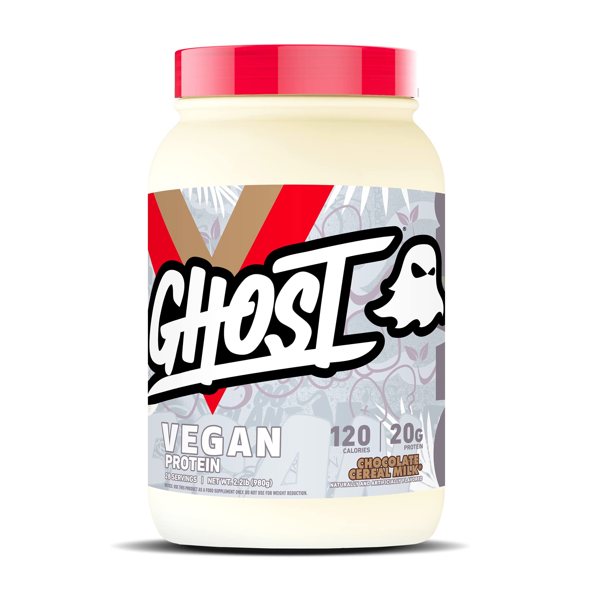 Ghost Vegan Protein Powder Chocolate Cereal Milk tub for post-workout flavor and protein.