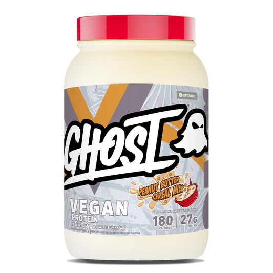 GHOST Vegan V2 Peanut Butter Cereal Milk protein powder in 2LB tub for post-workout recovery