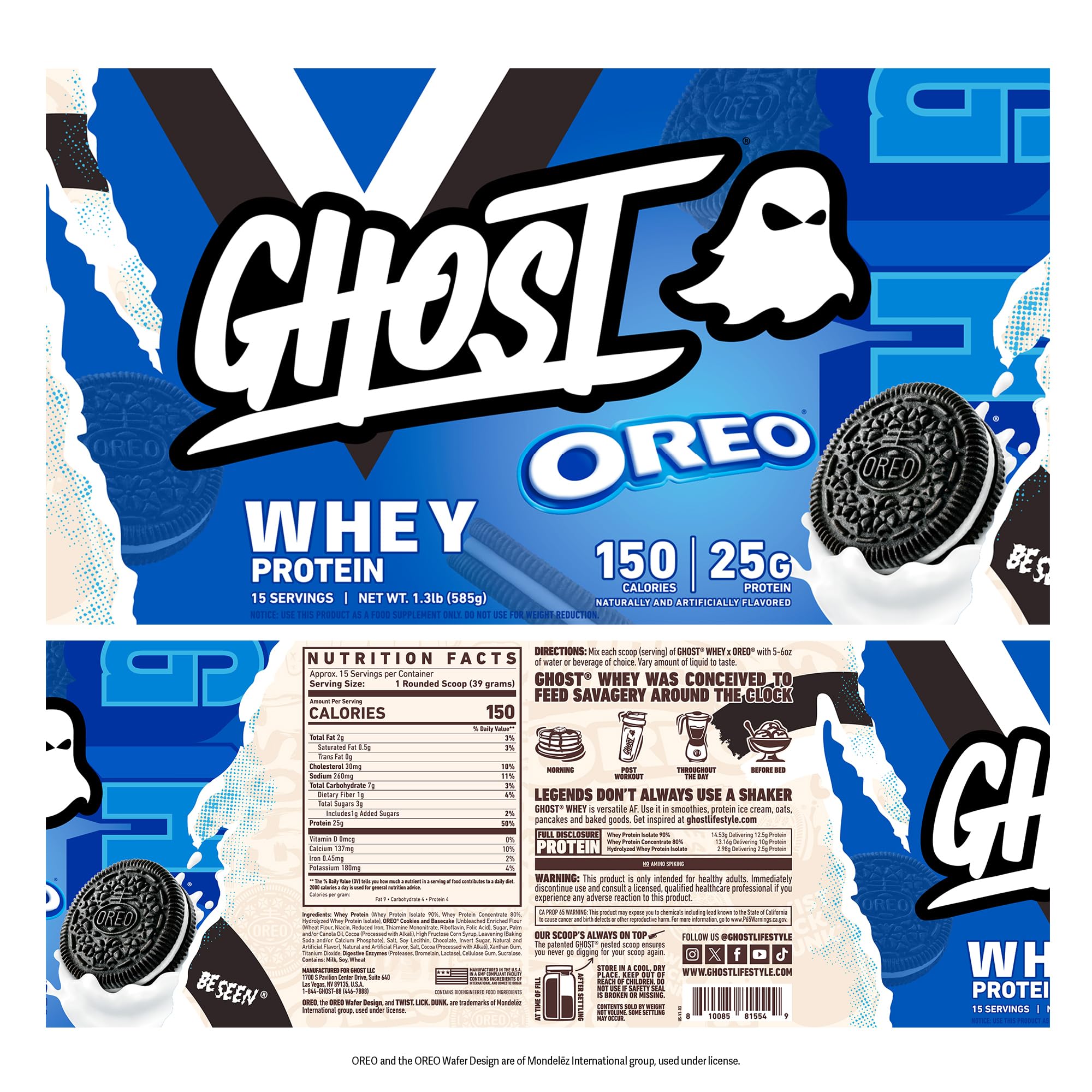 GHOST Whey Oreo fully disclosed label shows protein breakdown and transparency
