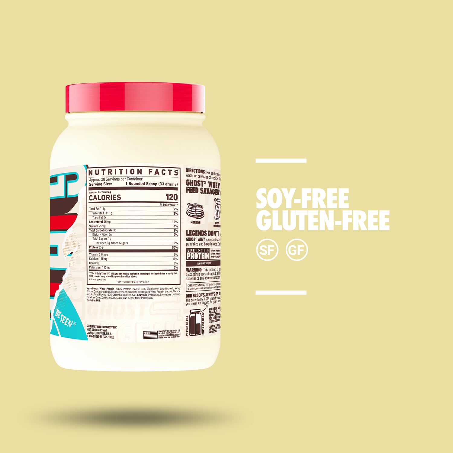GHOST gluten-free formula with sunflower lecithin for allergen-friendly nutrition.