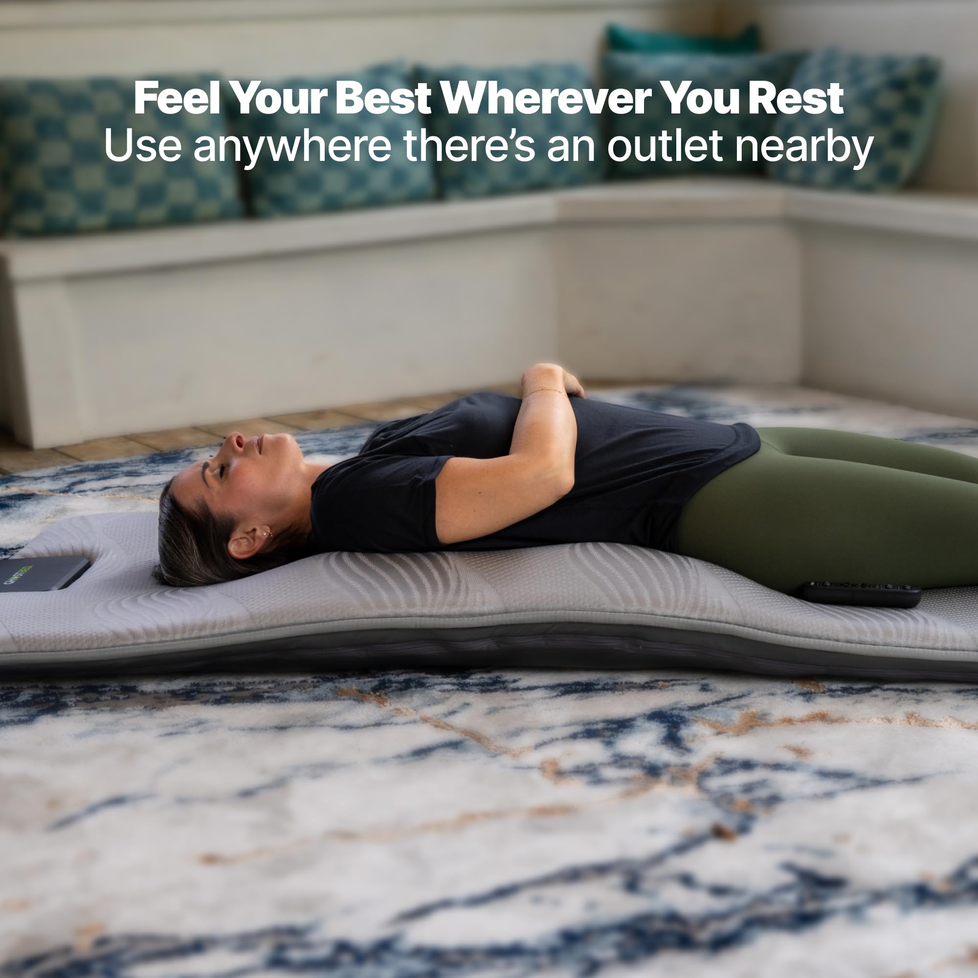 GhostBed massage mat displaying full body programs for relaxation.