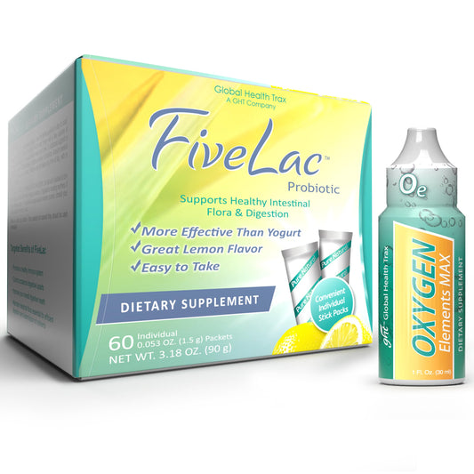 GHT FiveLac lemon probiotic powder drink mix bottle promotes digestive comfort