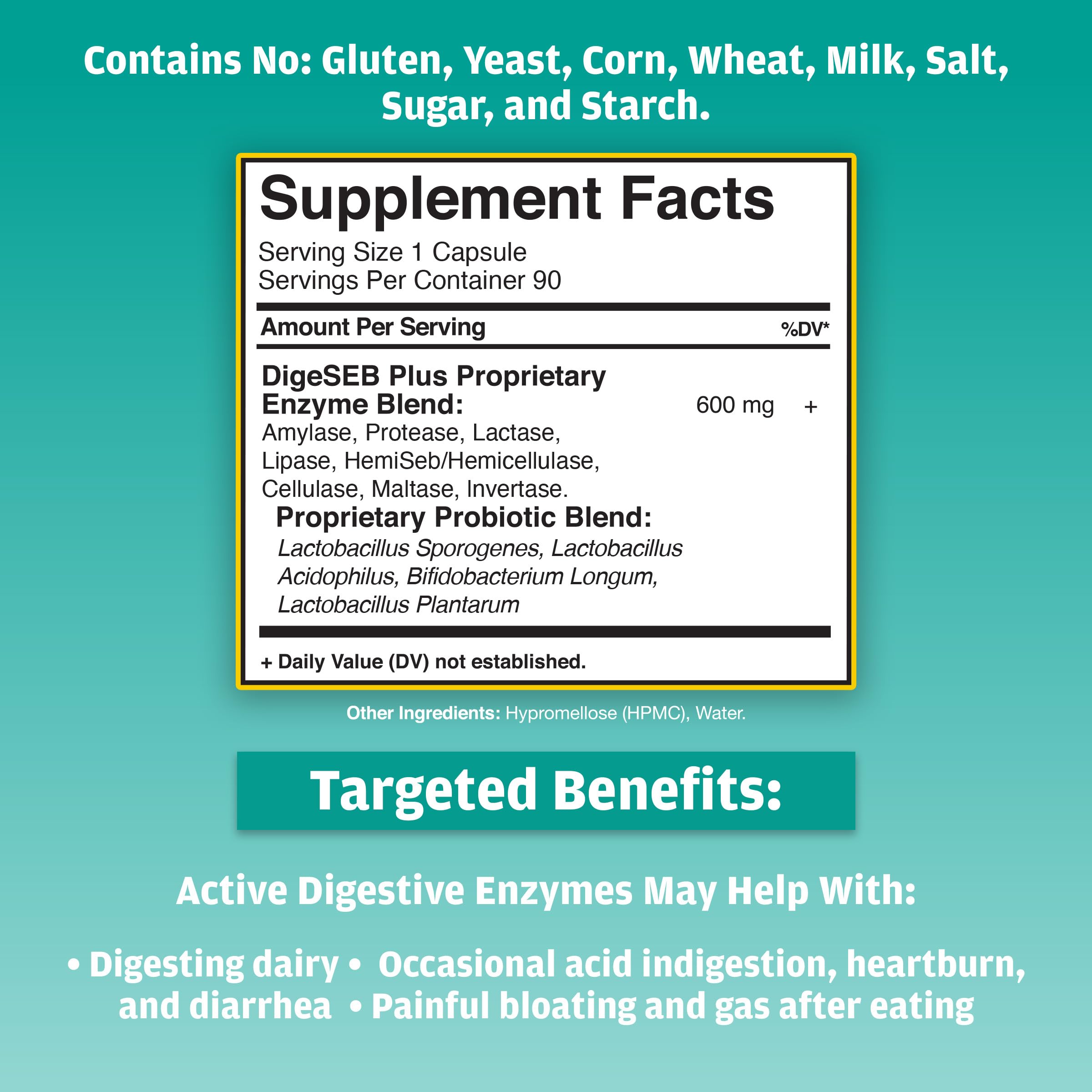 ght Global Health Trax Active Digestive Enzymes label highlights a 12-enzyme blend for gut comfort.