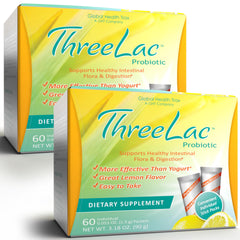 Global Health Trax ThreeLac Lemon probiotic drink mix bottle pour supports gut health on the go
