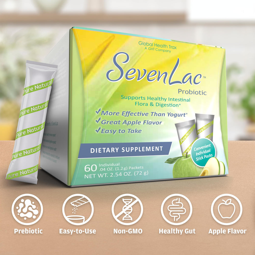 A glass of SevenLac Apple probiotic powder mixed in juice for gentle daily support.