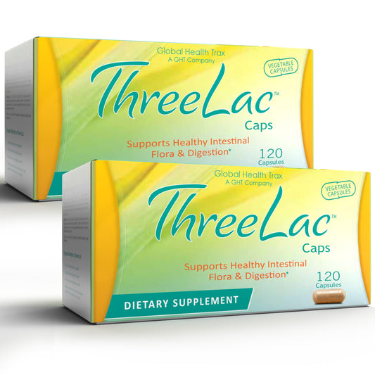GHT ThreeLac probiotic capsules bottle front view showing family-friendly digestive support.
