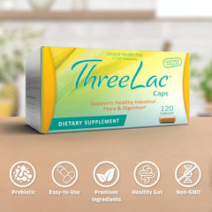 GHT ThreeLac probiotic capsules daily use on a kitchen counter.