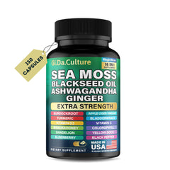 Gi.Da.Culture Sea Moss Capsules ingredients scene highlighting 102 nutrients for wellness