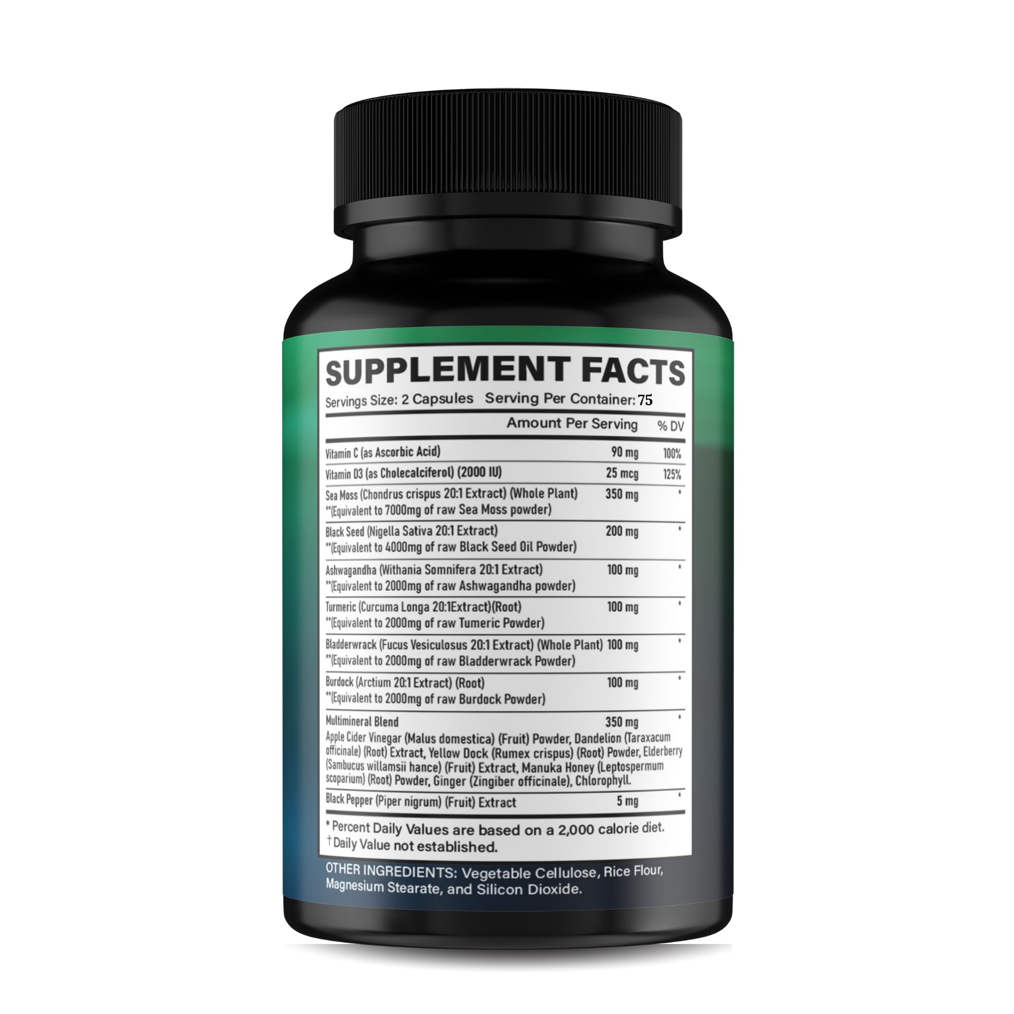 Gi.Da.Culture Sea Moss Capsules label closeup showing organic ingredients