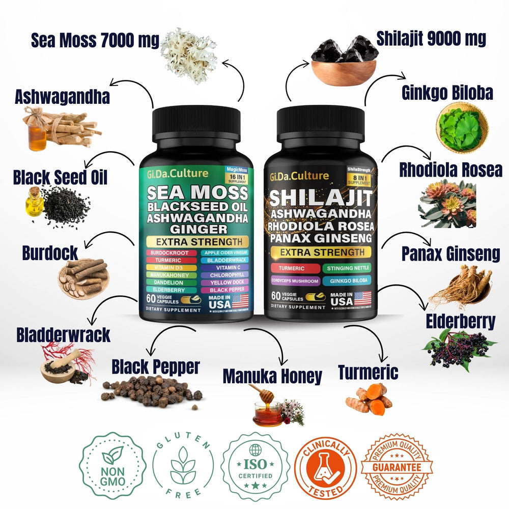 GiDaCulture Ashwagandha blend ingredients visual highlights versatility for daily balance.
