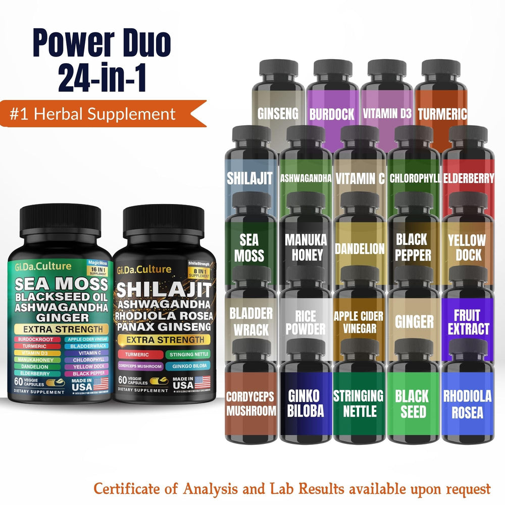 GiDaCulture Shilajit capsules bottle close-up signals purity and freshness.