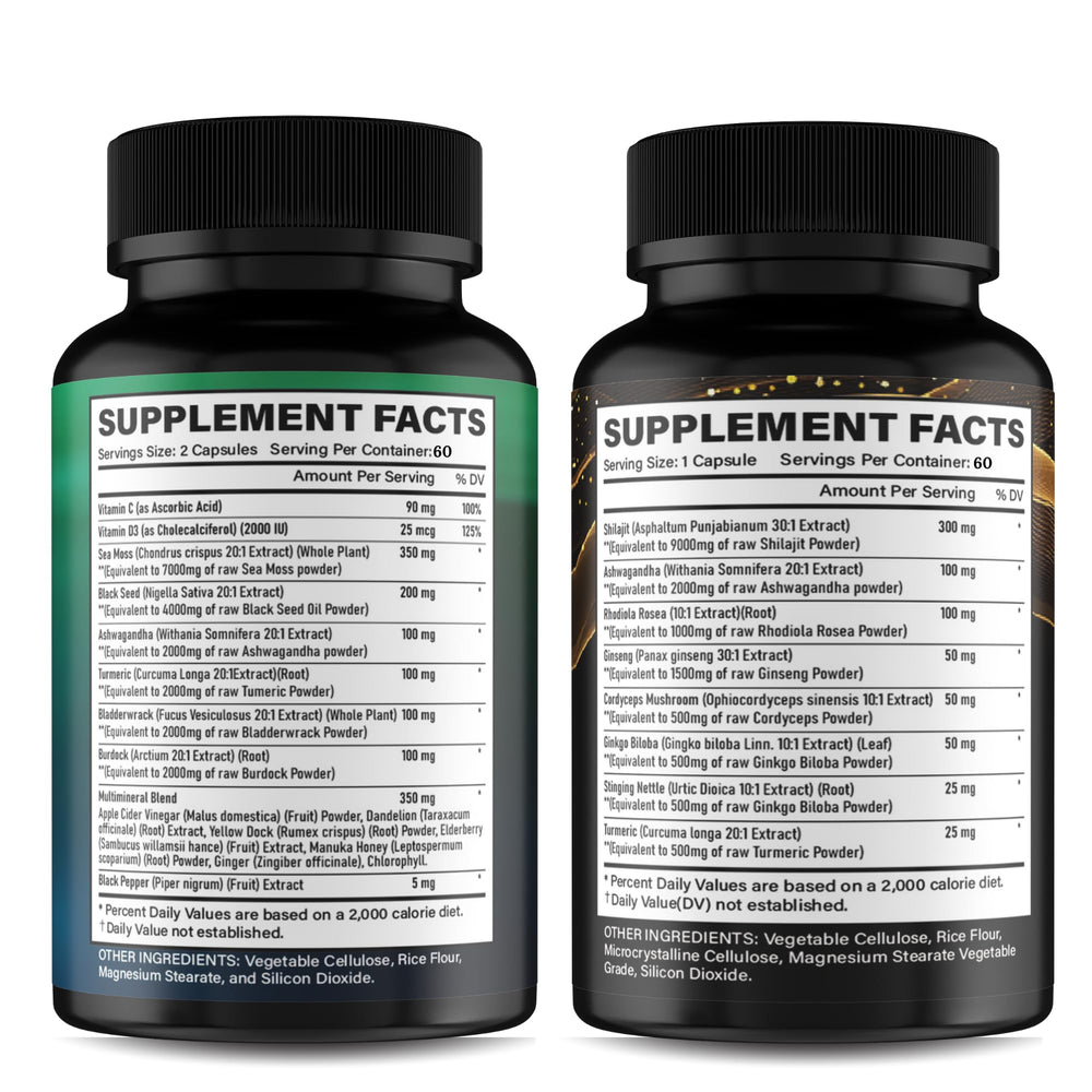Gi.Da.Culture Shilajit Sea Moss Bundle capsules display highlighting blended wellness for active lifestyles.
