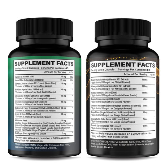 Gi.Da.Culture Shilajit Sea Moss Bundle capsules display highlighting blended wellness for active lifestyles.