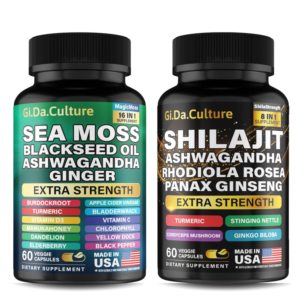 GiDaCulture Shilajit Sea Moss Bundle packaging suggests natural energy support.