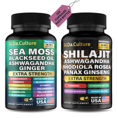Gi.Da.Culture Shilajit Sea Moss Bundle packshot with dual capsules for daily energy and vitality.