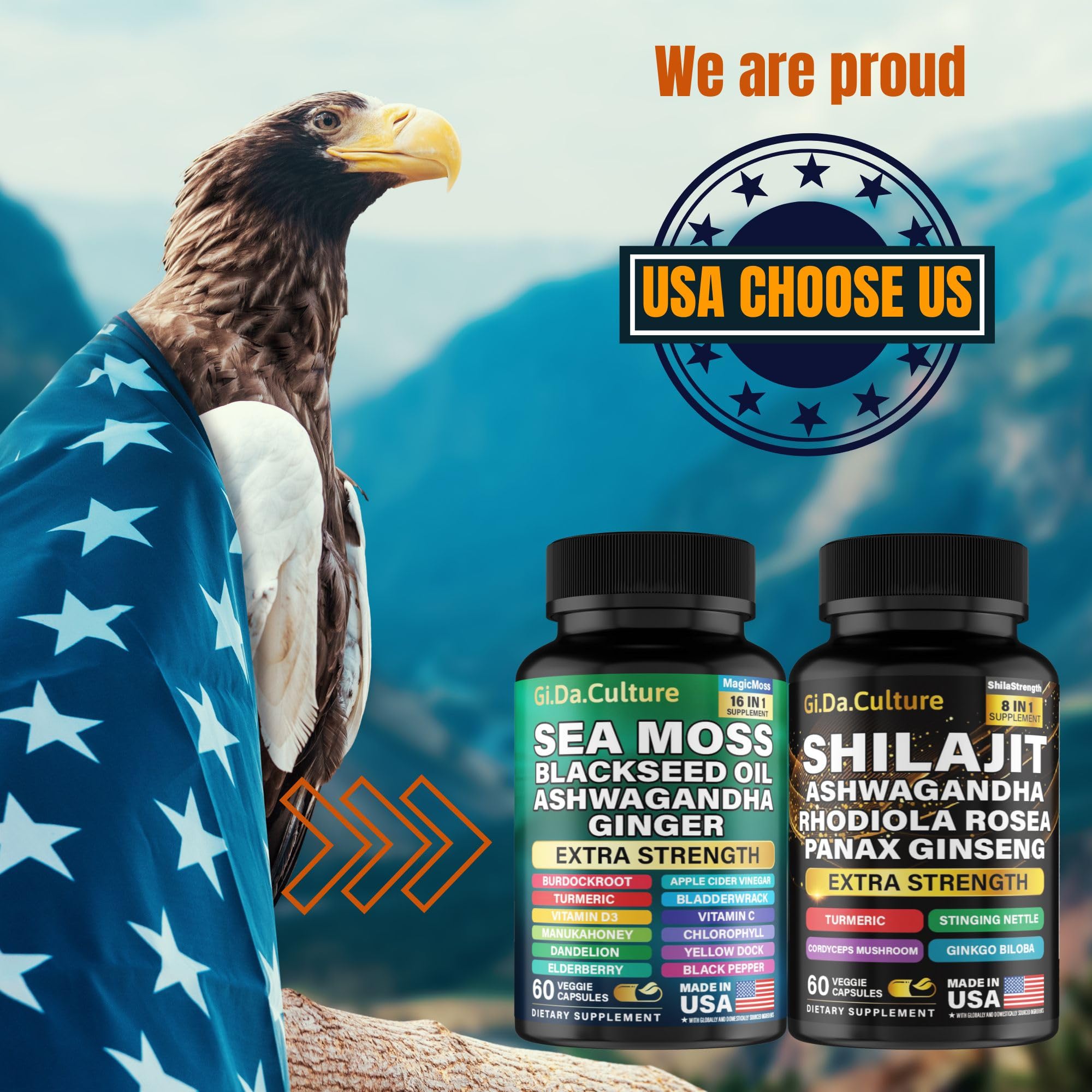 GiDaCulture Shilajit & Sea Moss Combo – 120 Veggie Capsules