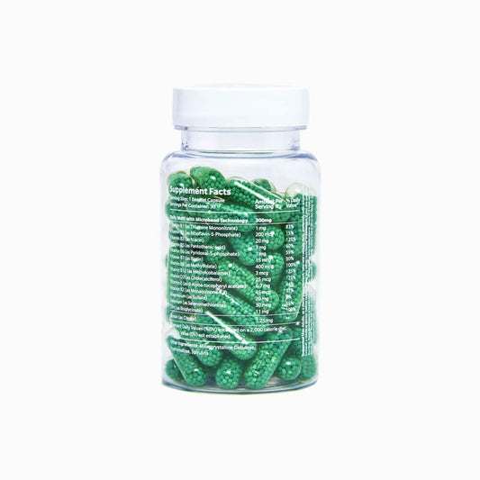Close-up of Giddy Health capsules in vegetarian delivery system for steady release.