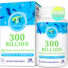 Gifinary daily probiotic 300B CFU bottle promotes gut balance and digestive support.