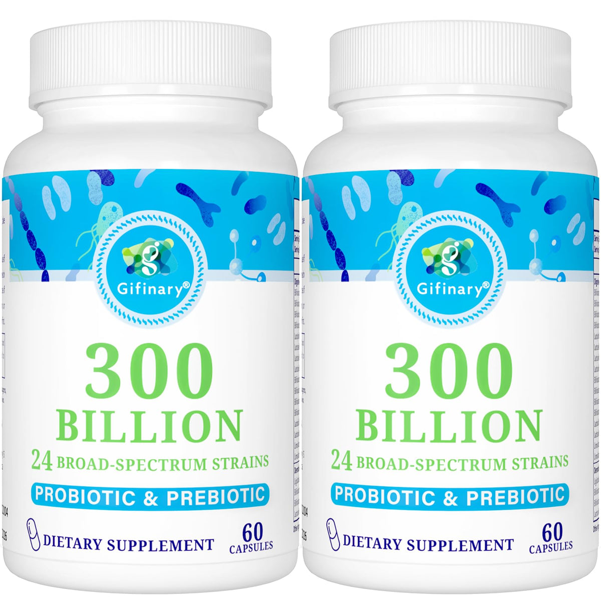 Gifinary Probiotics bottle shows daily 300B CFU gut support