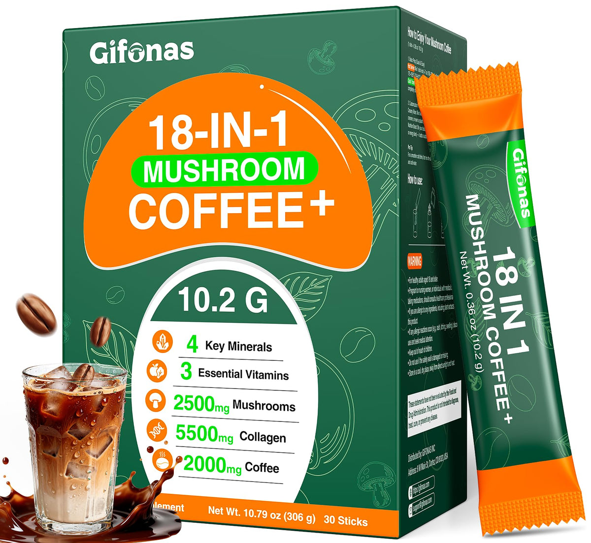 Gifonas Café de Hongos con Colágeno en taza para piel radiante.
