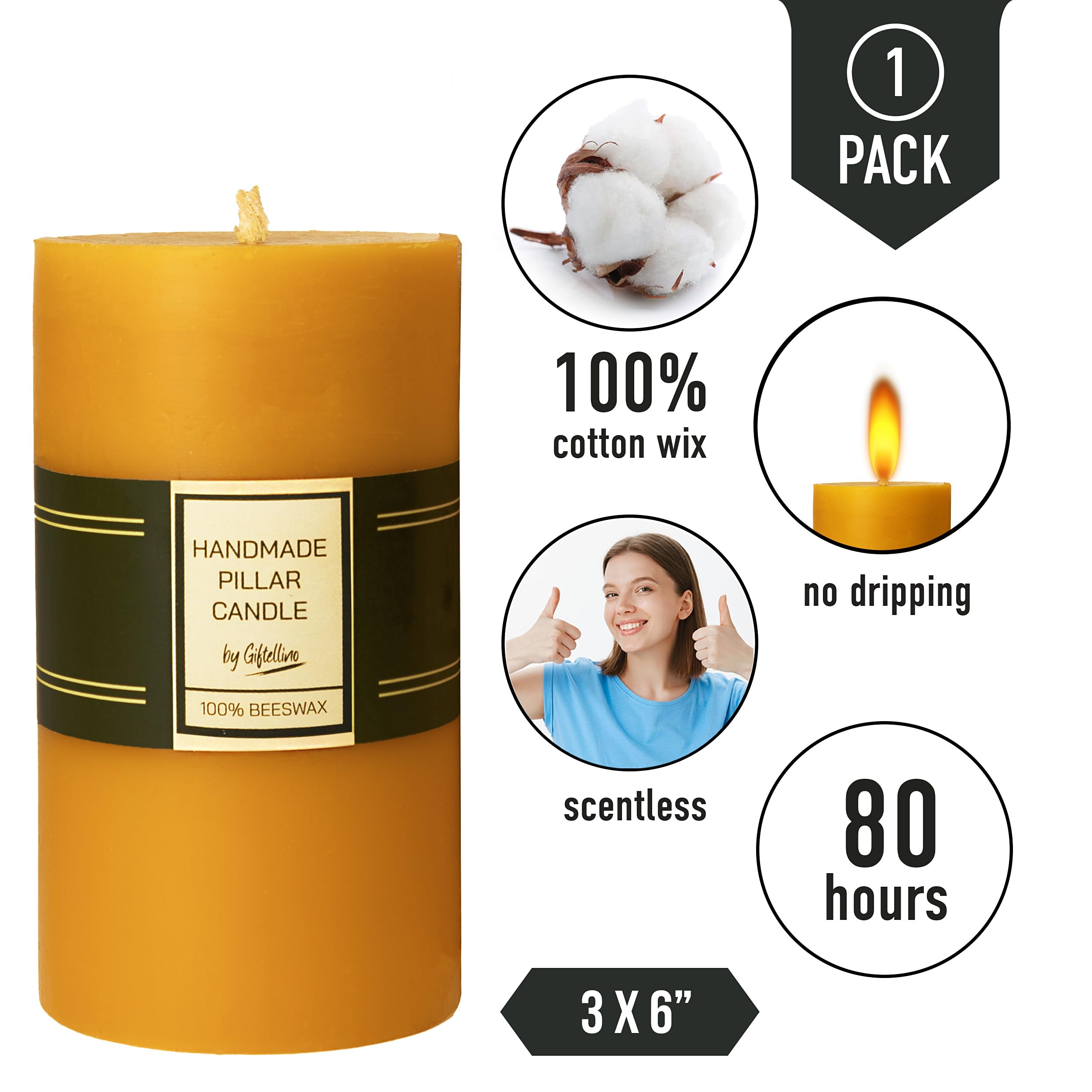 Giftellino 80-hour burn time beeswax candle suitable for emergencies and cozy settings.