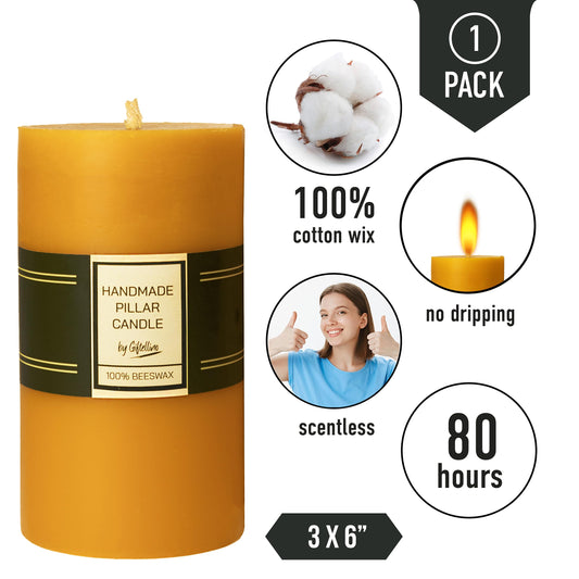 Giftellino 80-hour burn time beeswax candle suitable for emergencies and cozy settings.