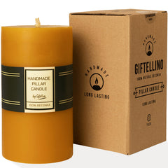 Giftellino extra large beeswax pillar candle with clean burn for long-lasting ambiance.