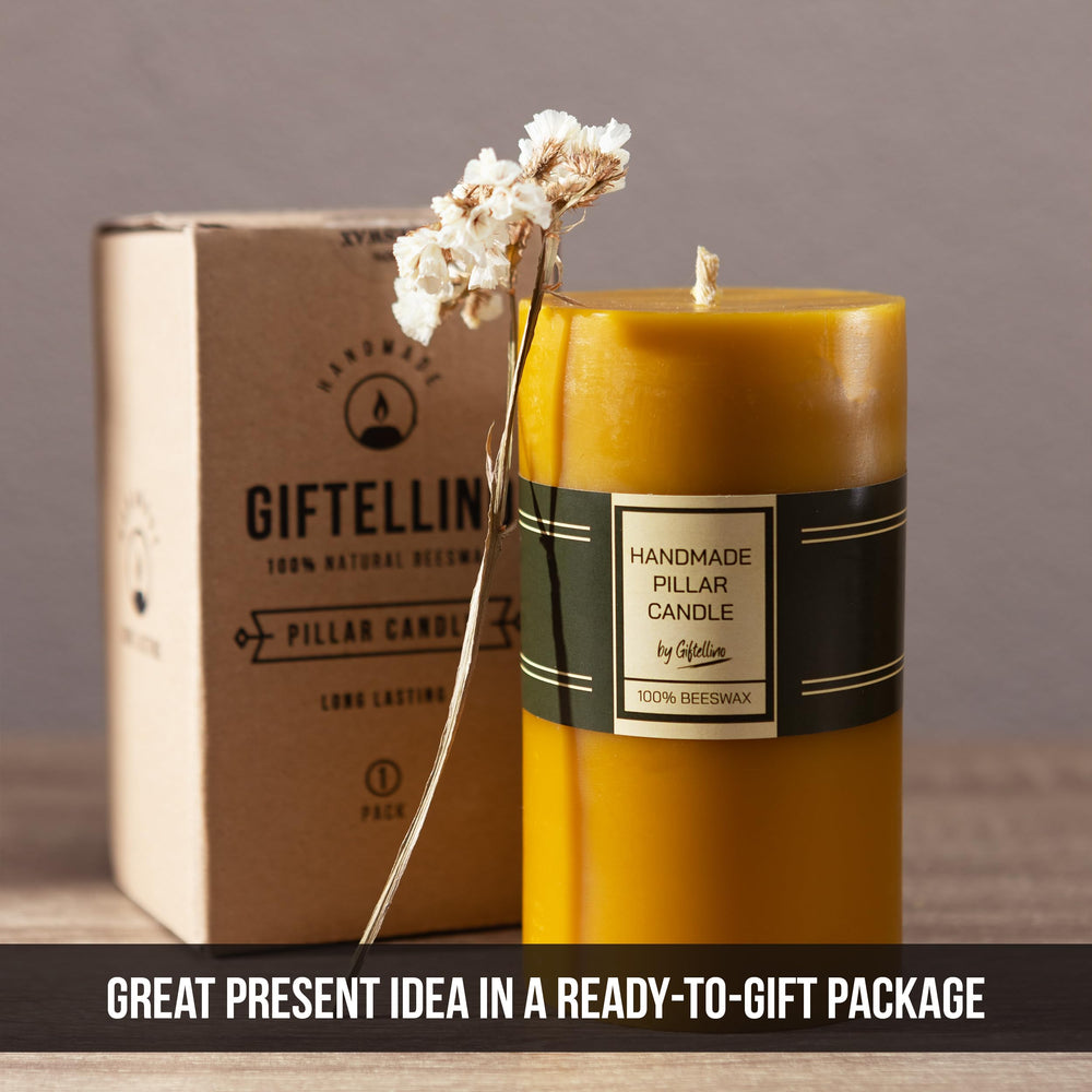 Giftellino rich beeswax color enhances decor with timeless candlelight.