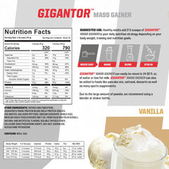 Gigantor Mass Gainer vanilla shake close-up showing creamy texture and 60 g protein