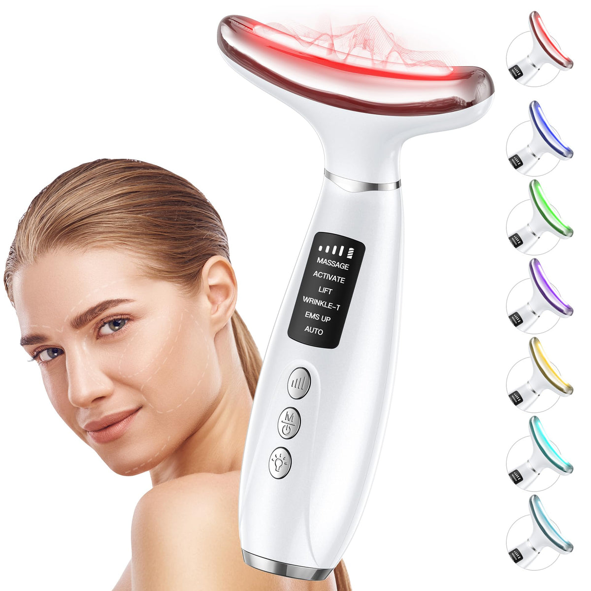 GIHWRRI red-light therapy for face and neck device for at-home skincare sessions.