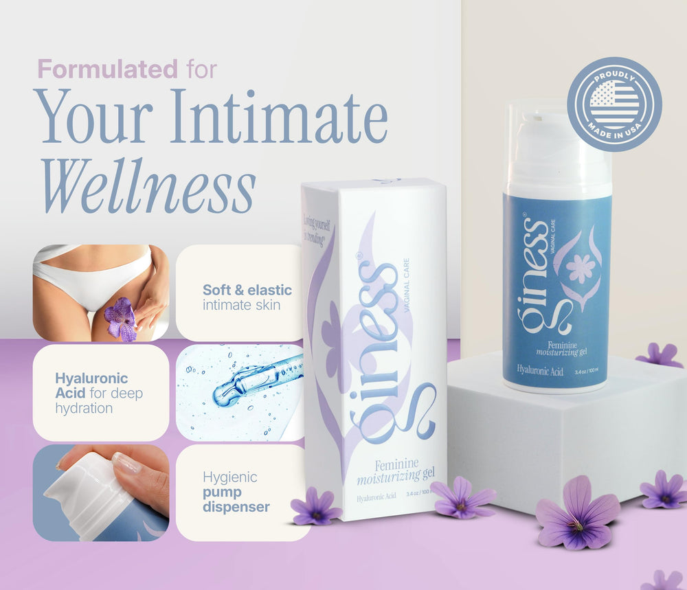 GINESS Hyaluronic Acid Intimate Serum with natural leaves evokes gentle hydration.