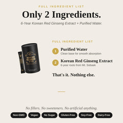 GINSEGOLD Korean Red Ginseng stick close-up emphasizing two-ingredient purity.