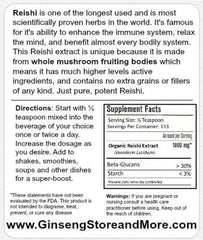 Close-up of GinsengStoreAndMore Red Reishi label with beta-glucans.