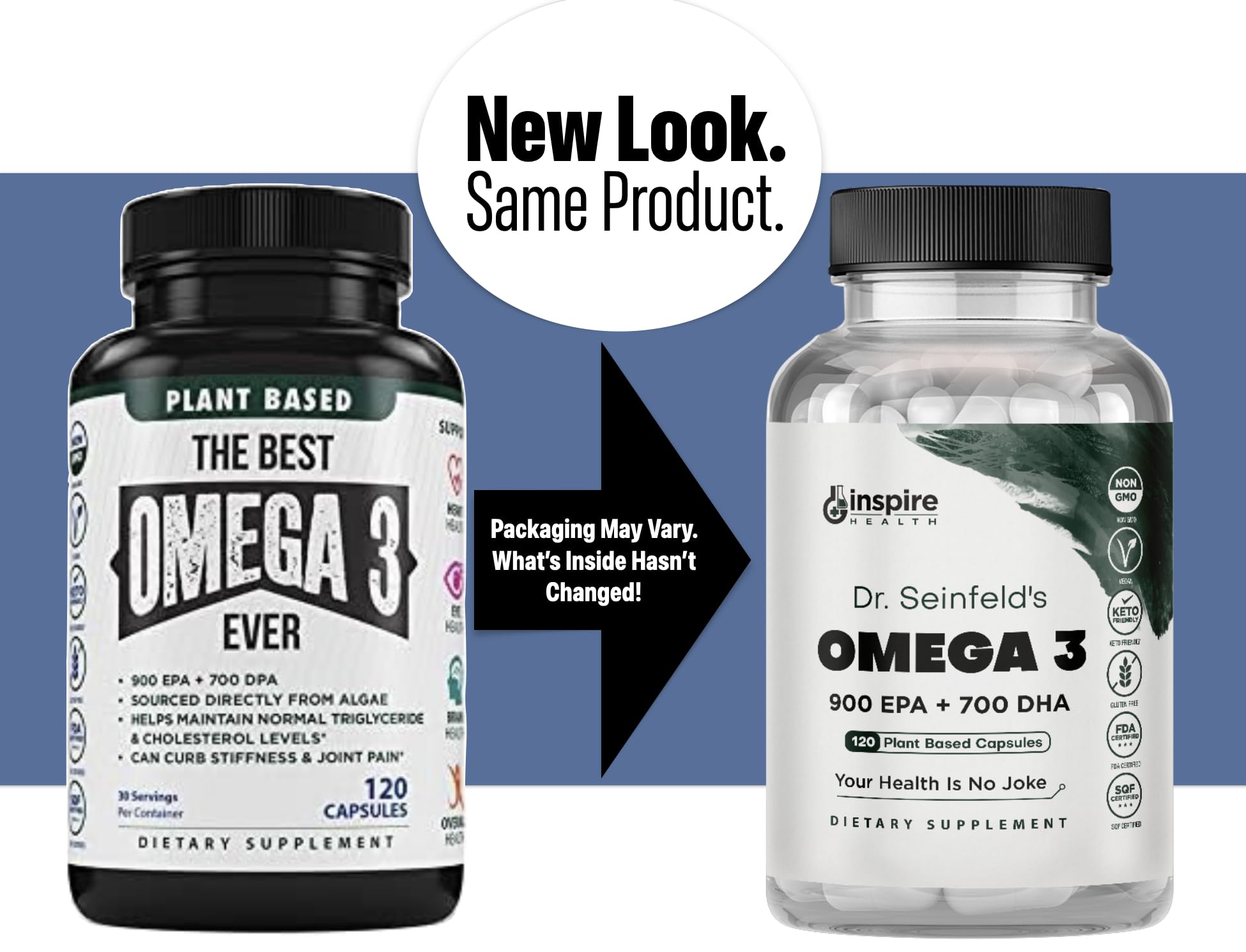 GINSPIRE NUTRITION algae-sourced omega-3 label highlights purity and sustainability.