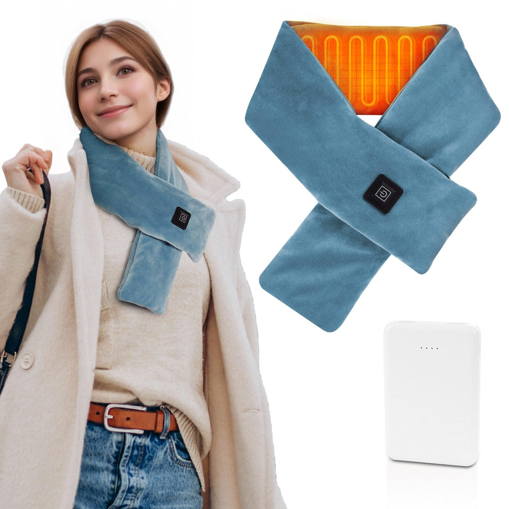 Girasol heated neck wrap blue front view showing portable warmth solution