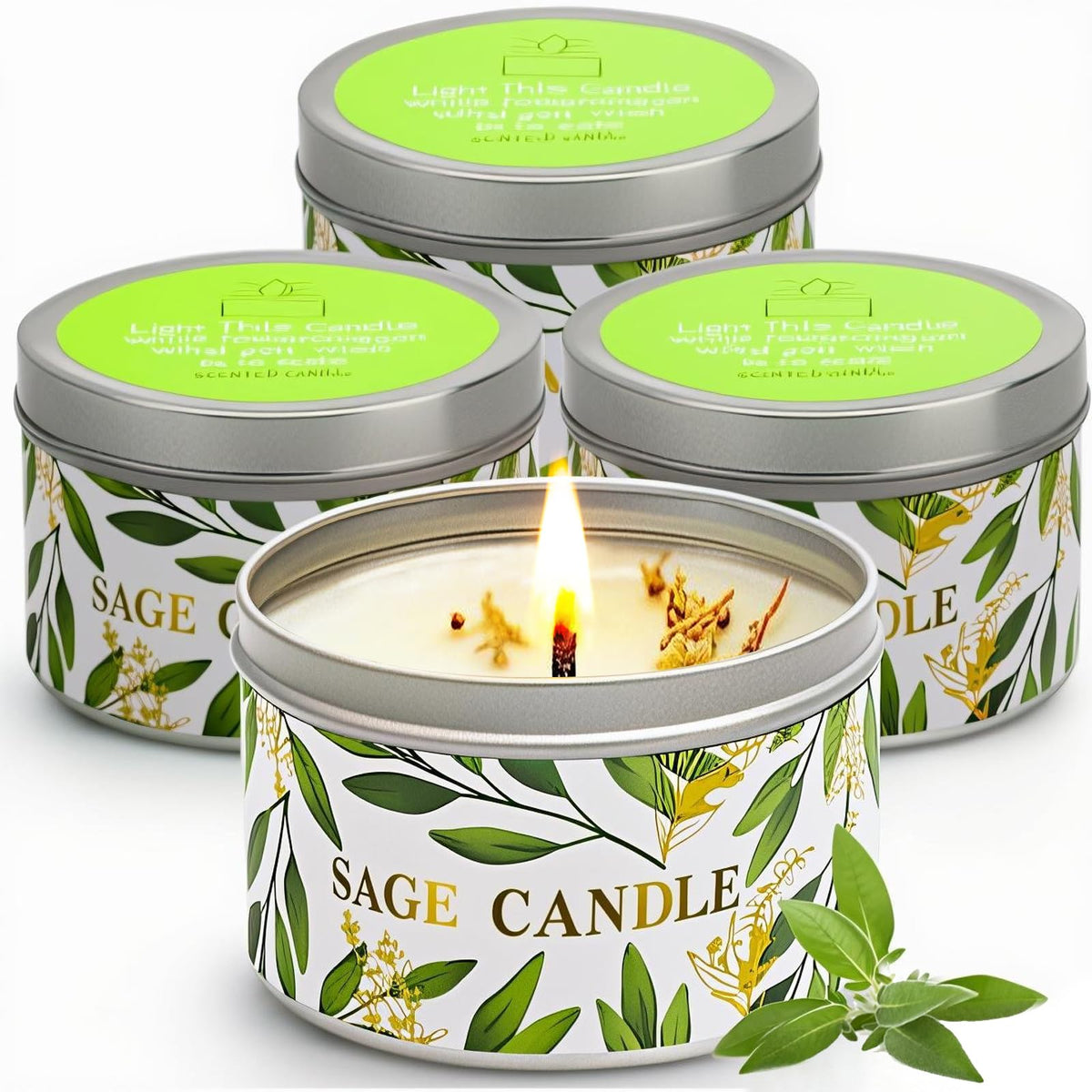 Gisly four-pack sage candles for home ambiance and energy cleansing