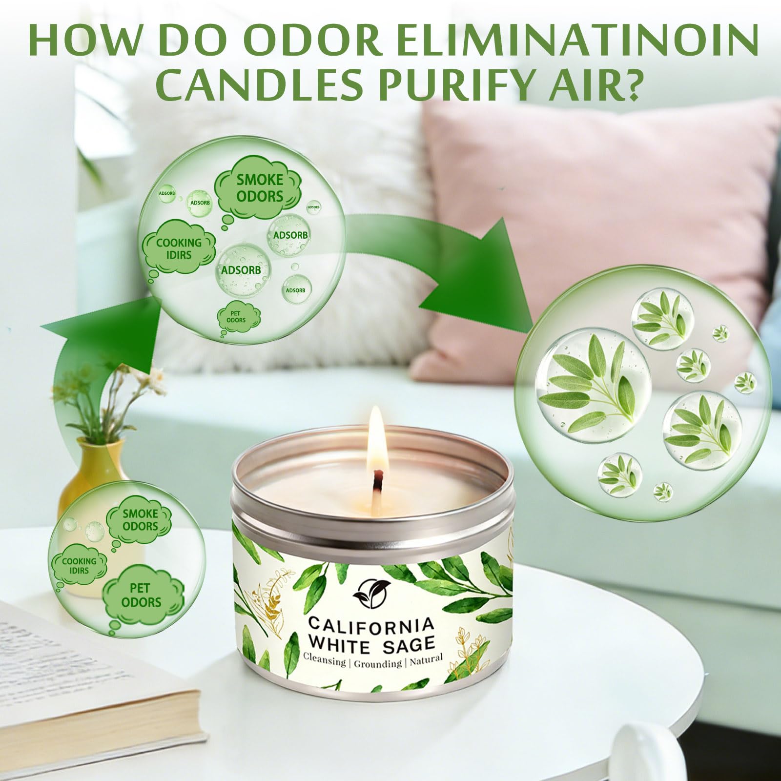 Gisly Sage Candle in living room promotes relaxation and focus.