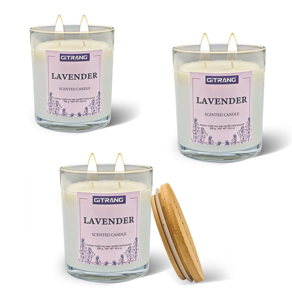 GITRANG lavender scented candle trio on a bedside table for relaxation